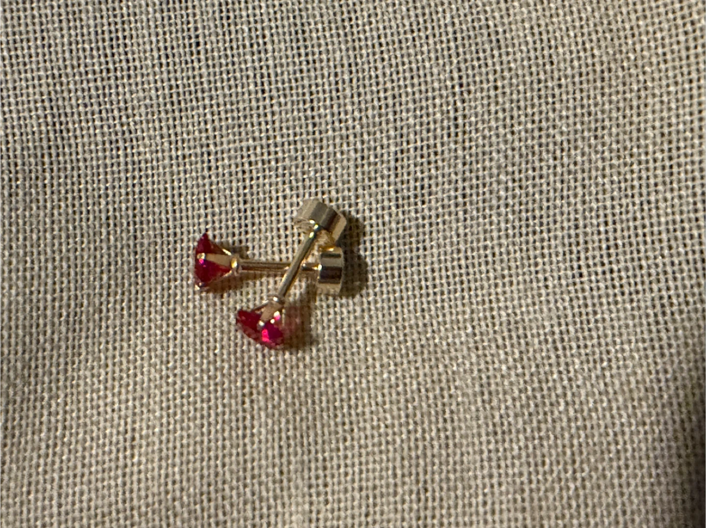 Gold-tone Stud Earrings with Red Gemstones - photo 2