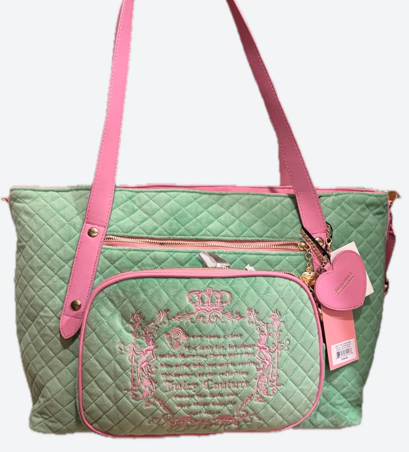 Juicy Couture Quilted Mint Green & Pink Tote Bag