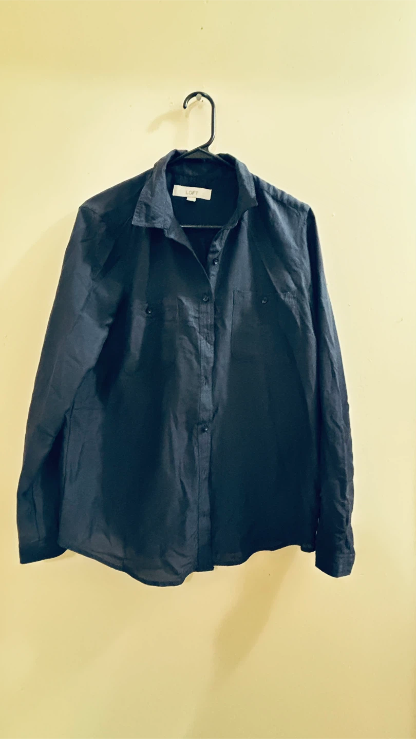 LOFT Navy Blue Button-Up Shirt