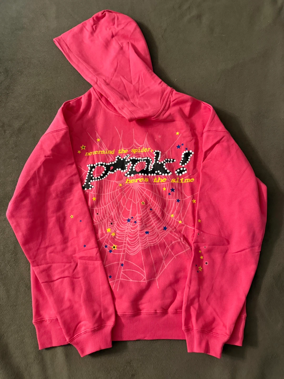 Sp5der Pink “Nevermind The Spider” Rhinestone Hoodie – Size S
