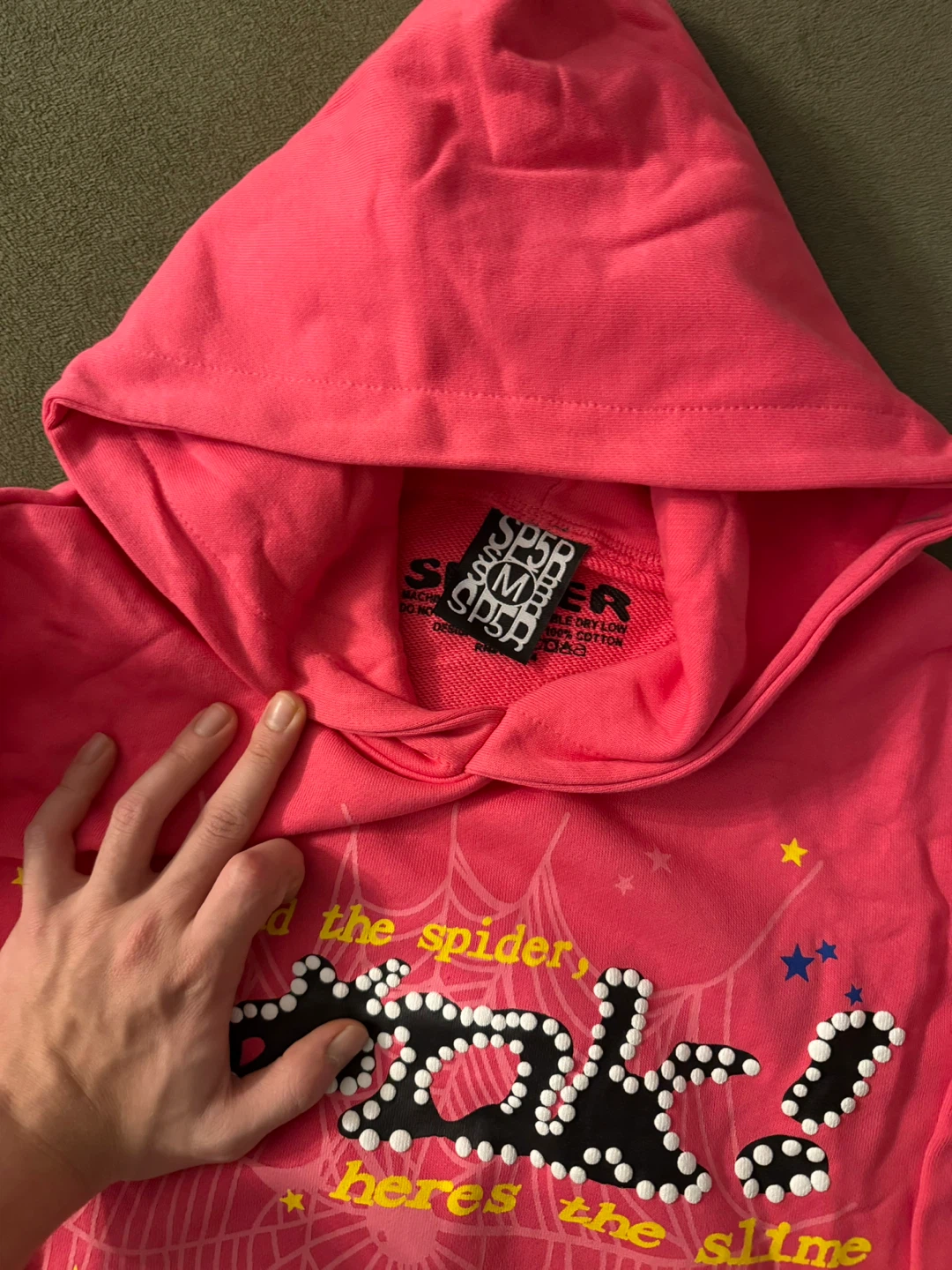 Sp5der Pink “Nevermind The Spider” Rhinestone Hoodie – Size S - photo 2