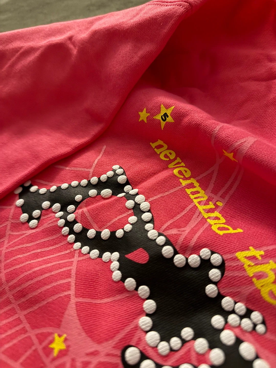 Sp5der Pink “Nevermind The Spider” Rhinestone Hoodie – Size S - photo 3