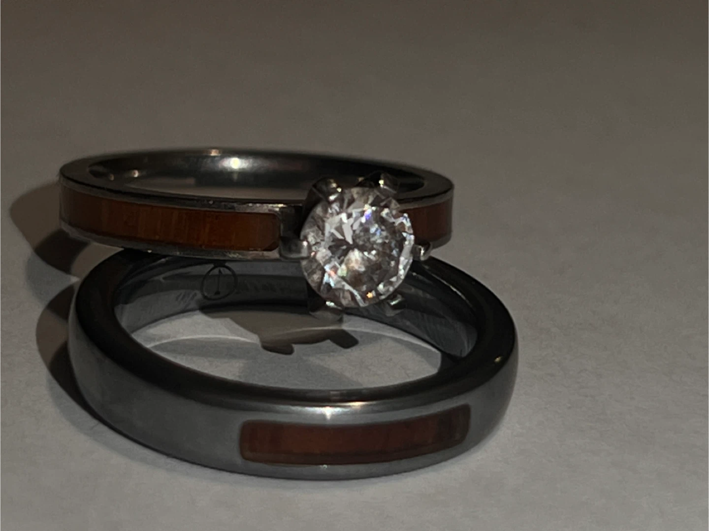 Engagement Ring Set with Wooden Inlay