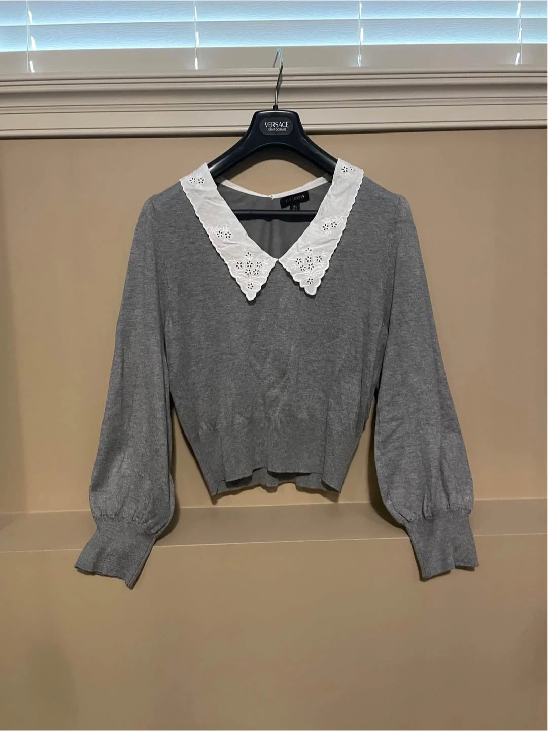 Miumiu style Grey Sweater with White Peter Pan Collar