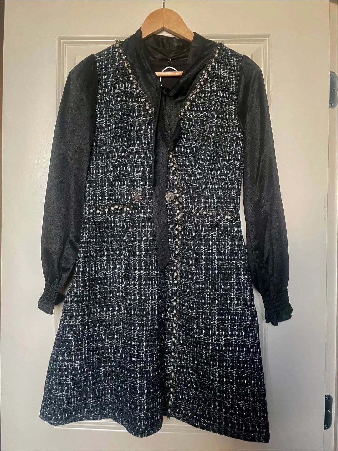 Brand new Black Tweed Dress with Pearl Embellishments