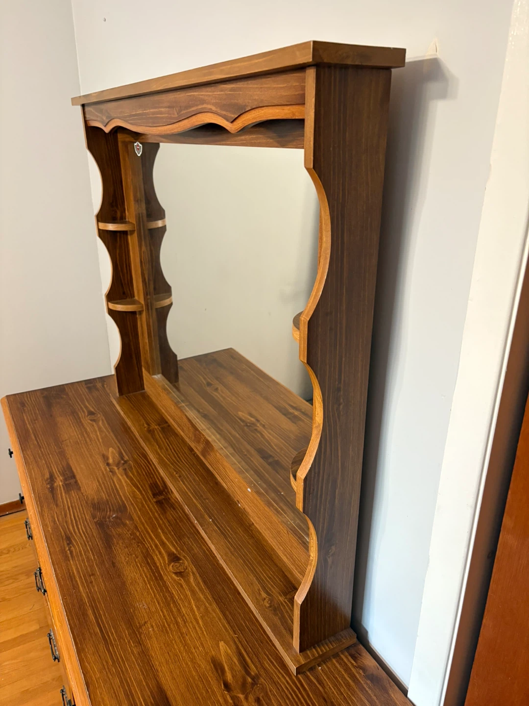 Wooden Dresser with Mirror and Shelving - photo 3