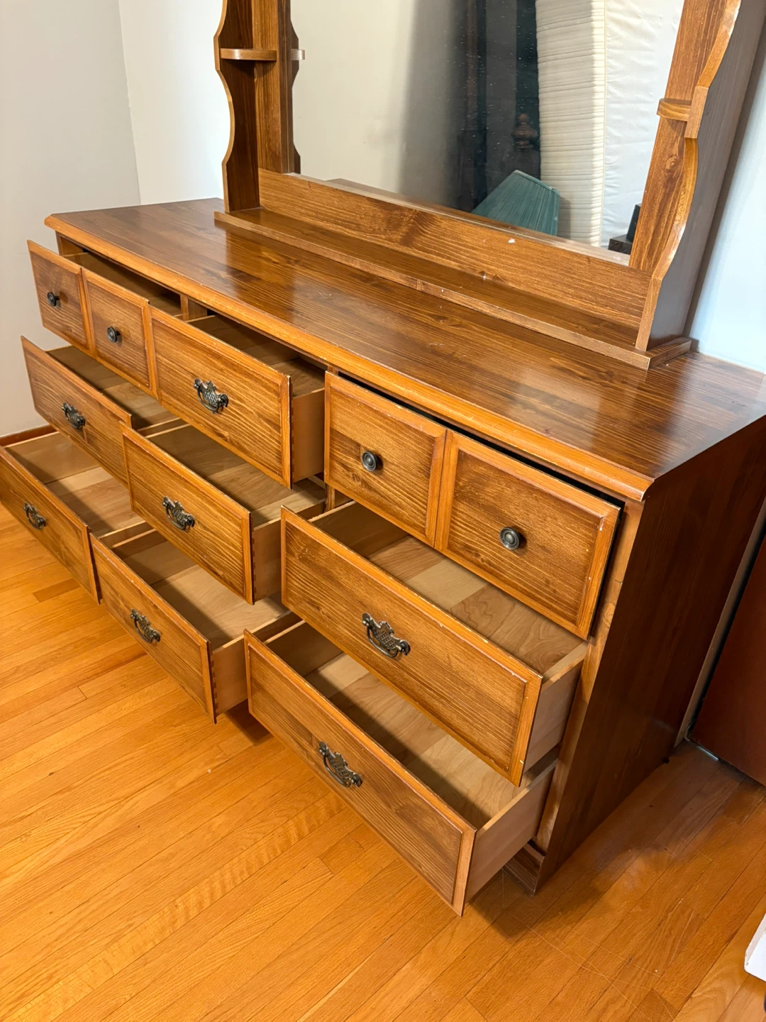 Wooden Dresser with Mirror and Shelving - photo 2