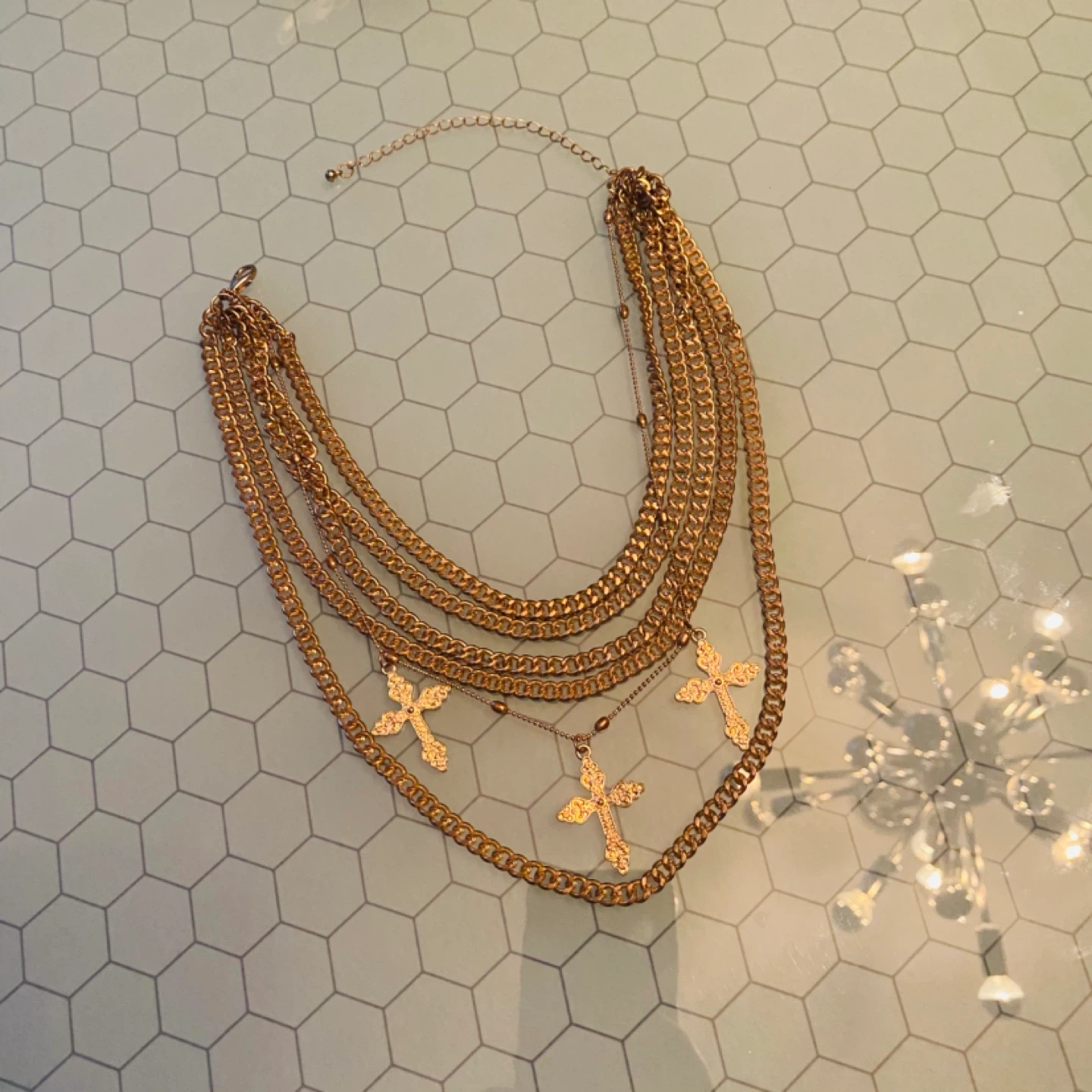 Gold Tone Crosses Necklace 🧡