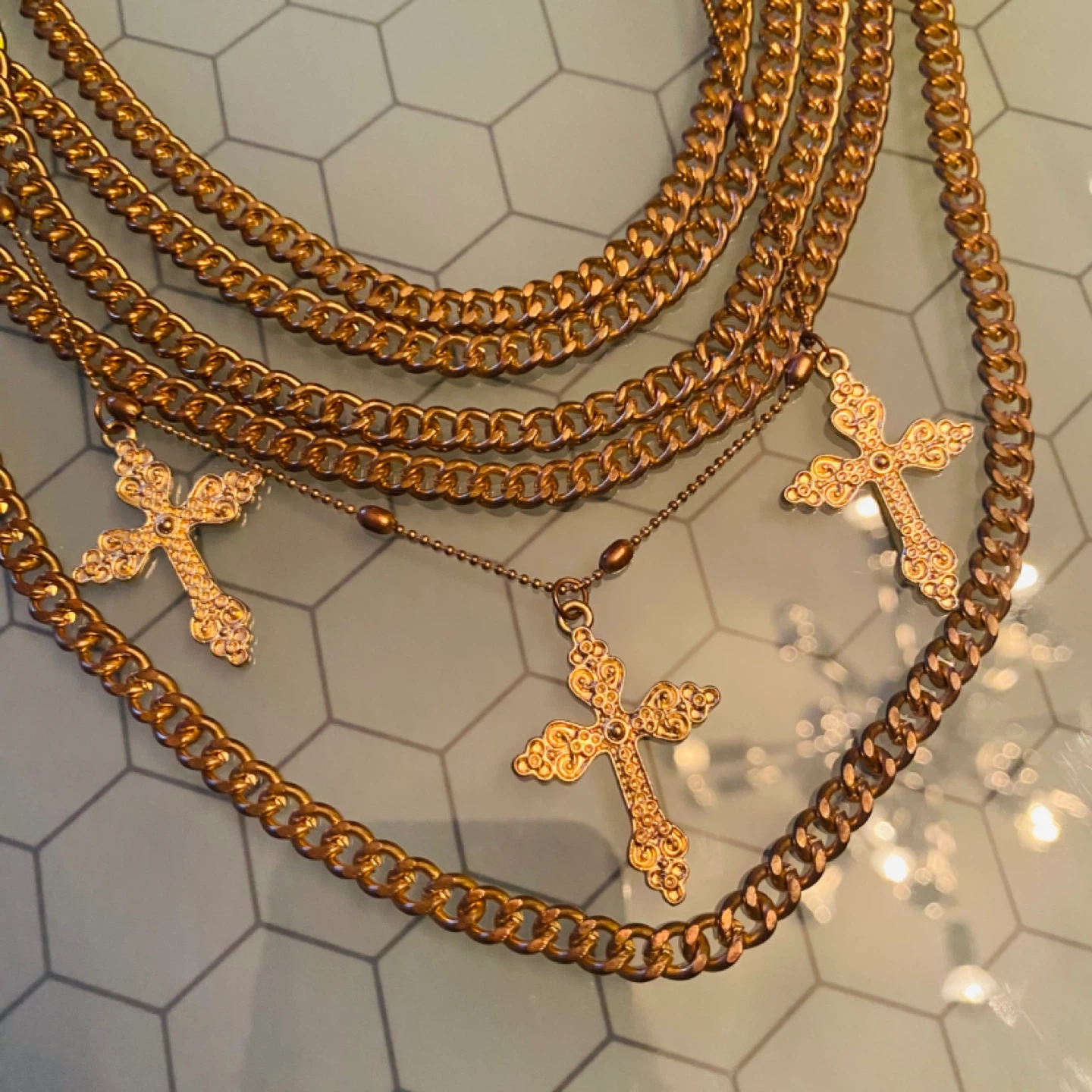 Gold Tone Crosses Necklace 🧡 - photo 2