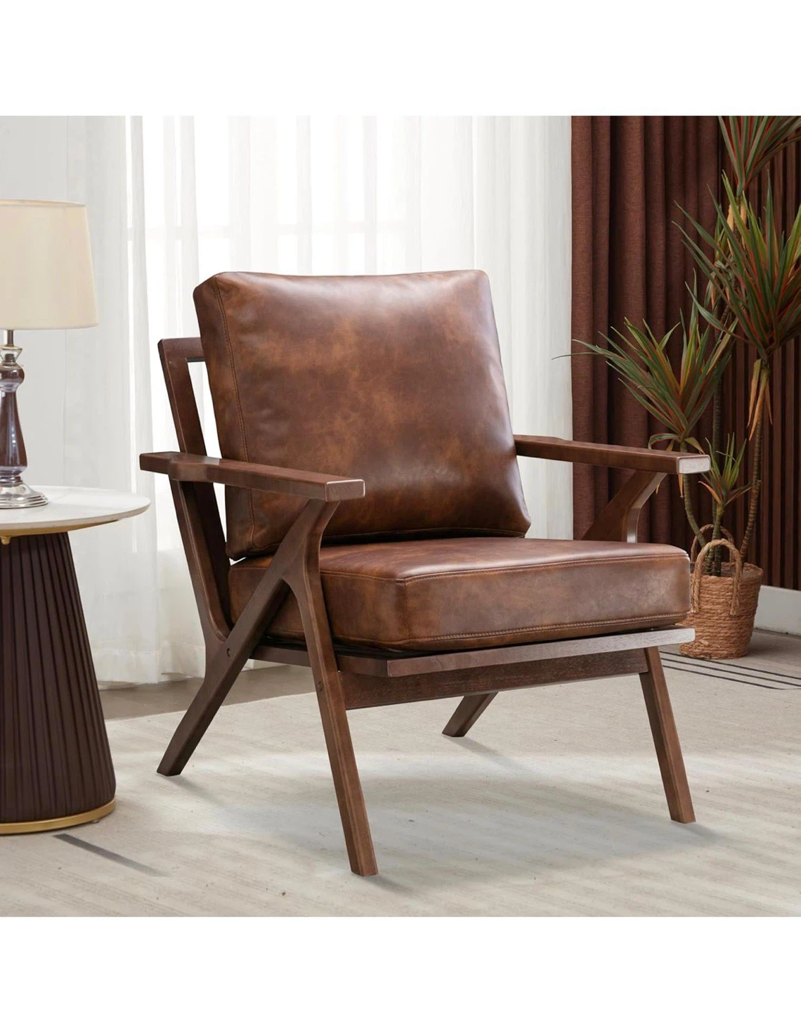Brown Faux Leather Armchair Accent Chair - photo 2
