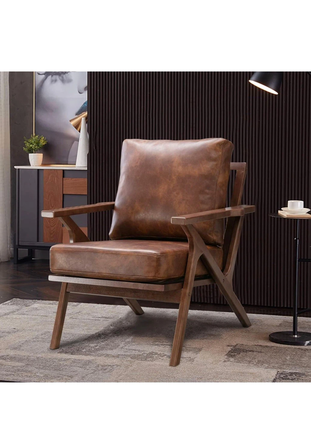 Brown Faux Leather Armchair Accent Chair