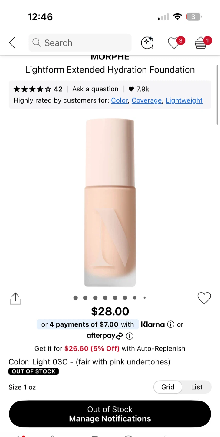 Morphe Lightform Extended Hydration Foundation - Light 03C