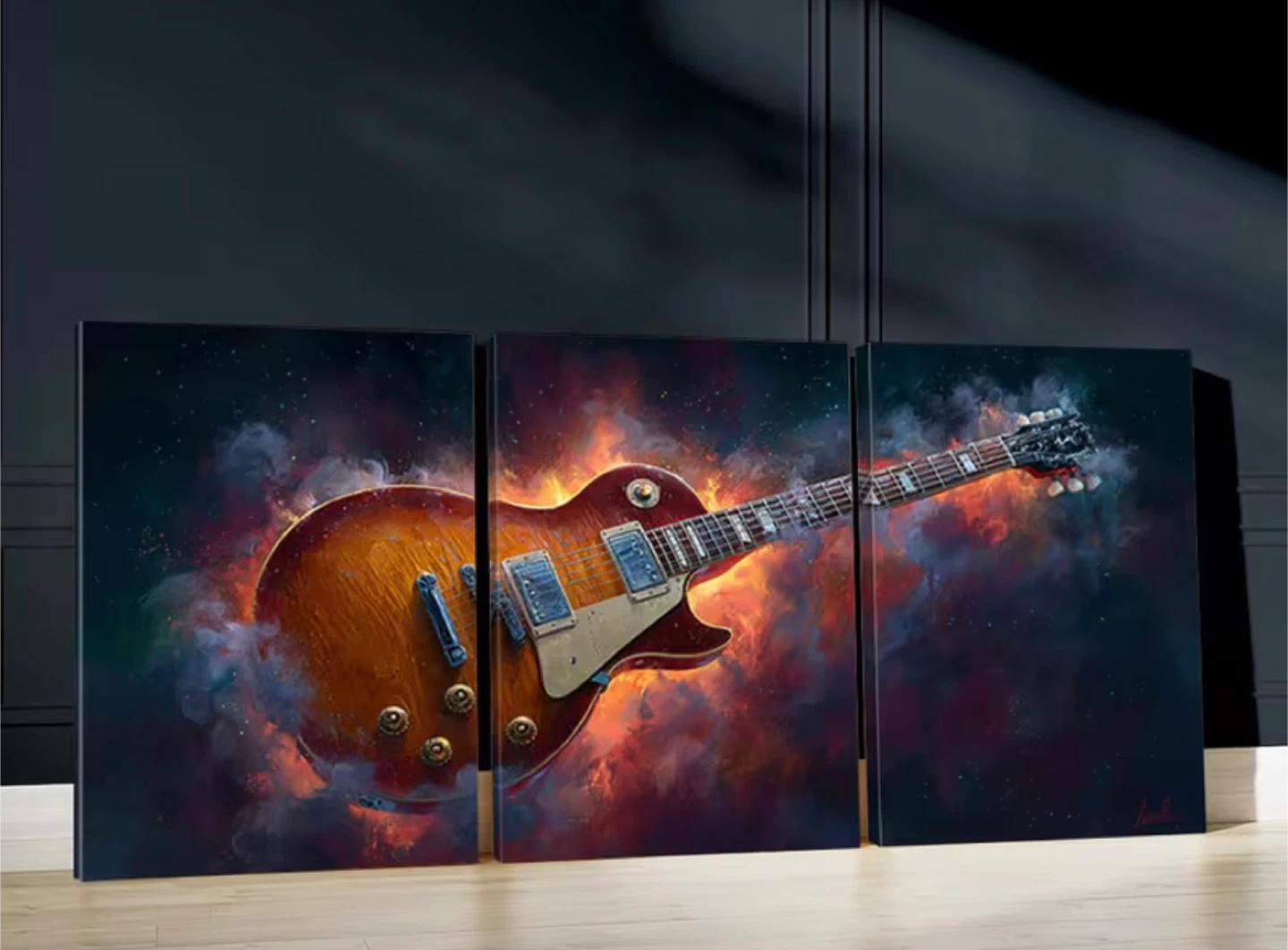 Electric Guitar Canvas Triptych Wall Art-LARGE SIZE