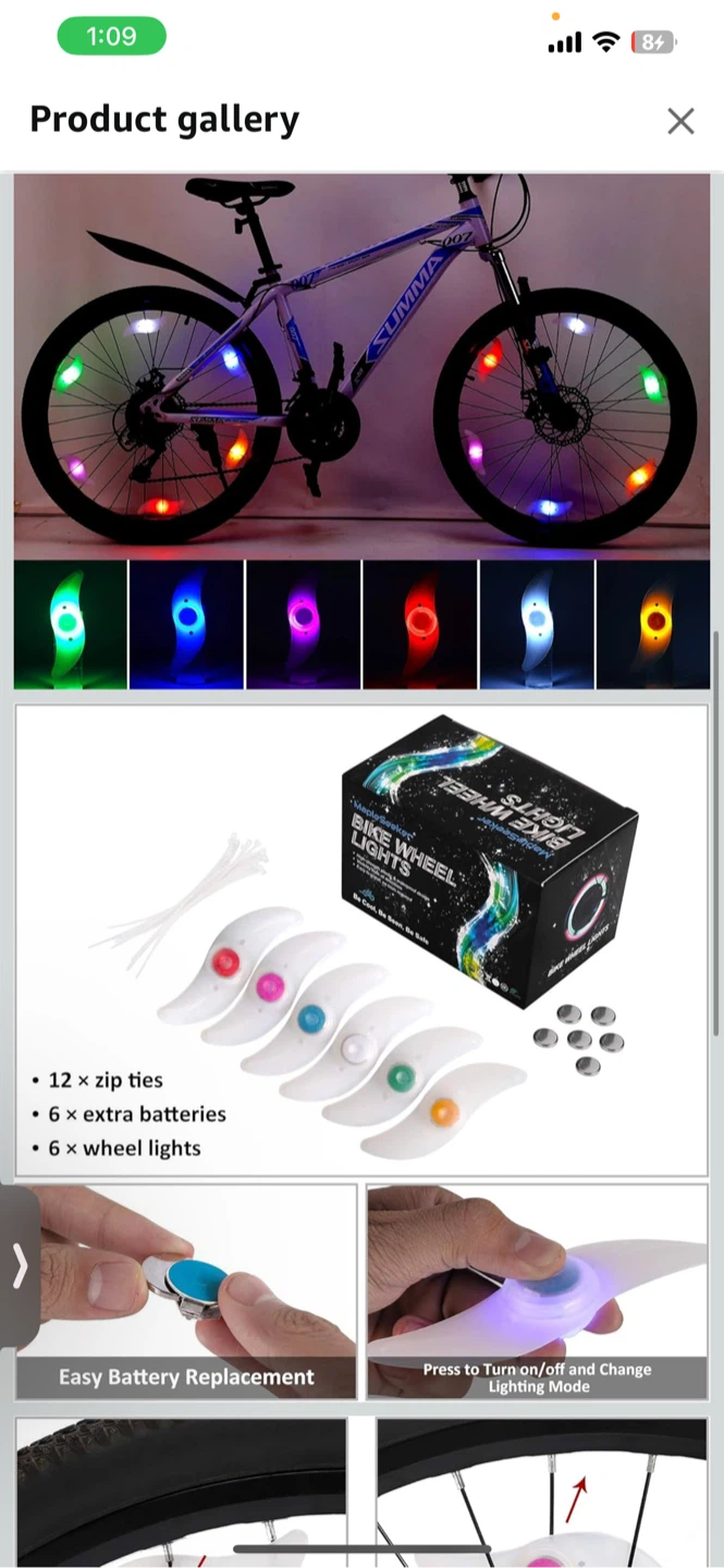 6-Pack Bike Wheel Lights with Extra Batteries & Zip Ties - photo 2