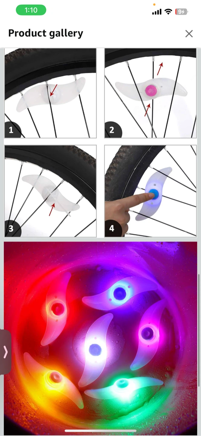 6-Pack Bike Wheel Lights with Extra Batteries & Zip Ties - photo 4