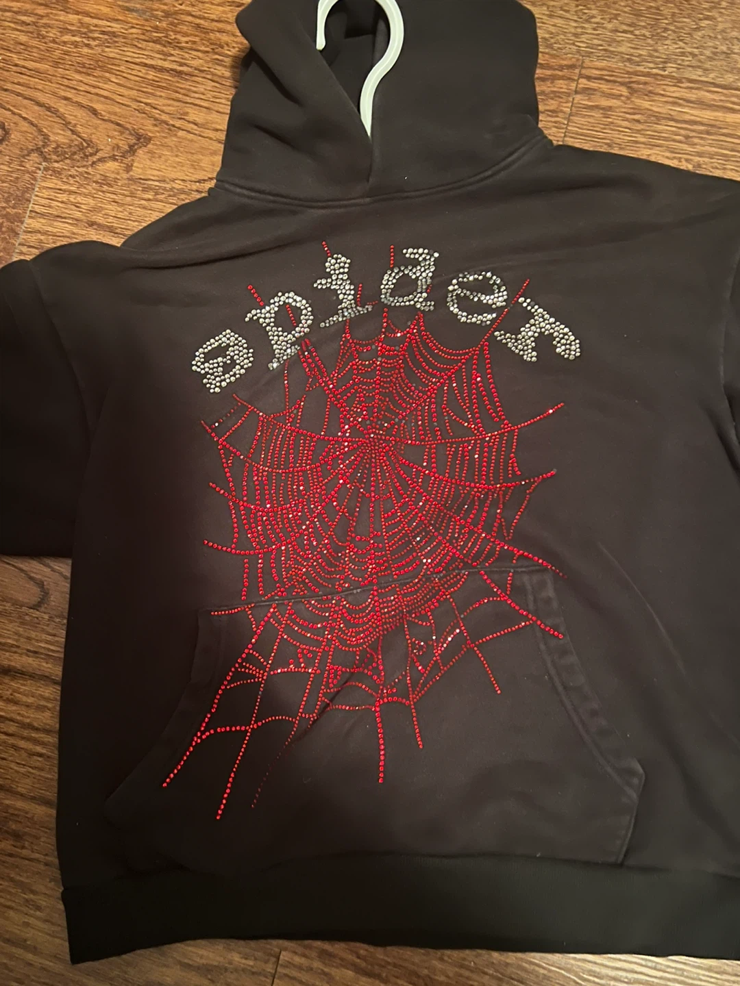 Spider Black Hoodie Rhinestone Spiderweb Size L