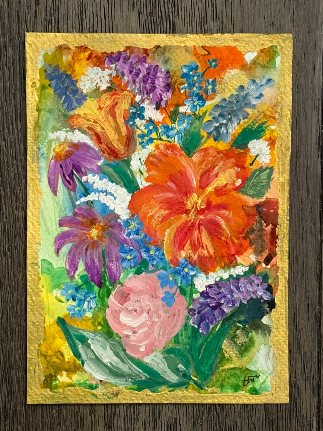 Original Floral Painting with Gold Border