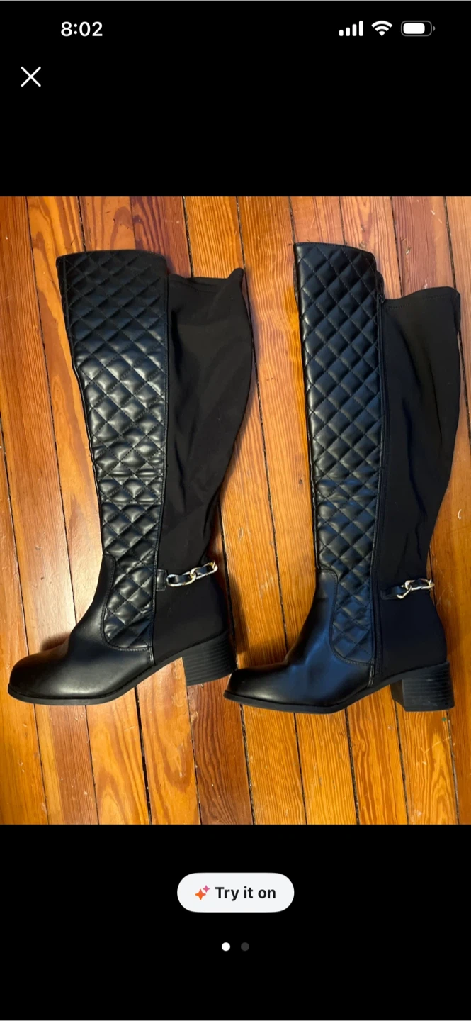 Black Quilted Knee-High Boots
