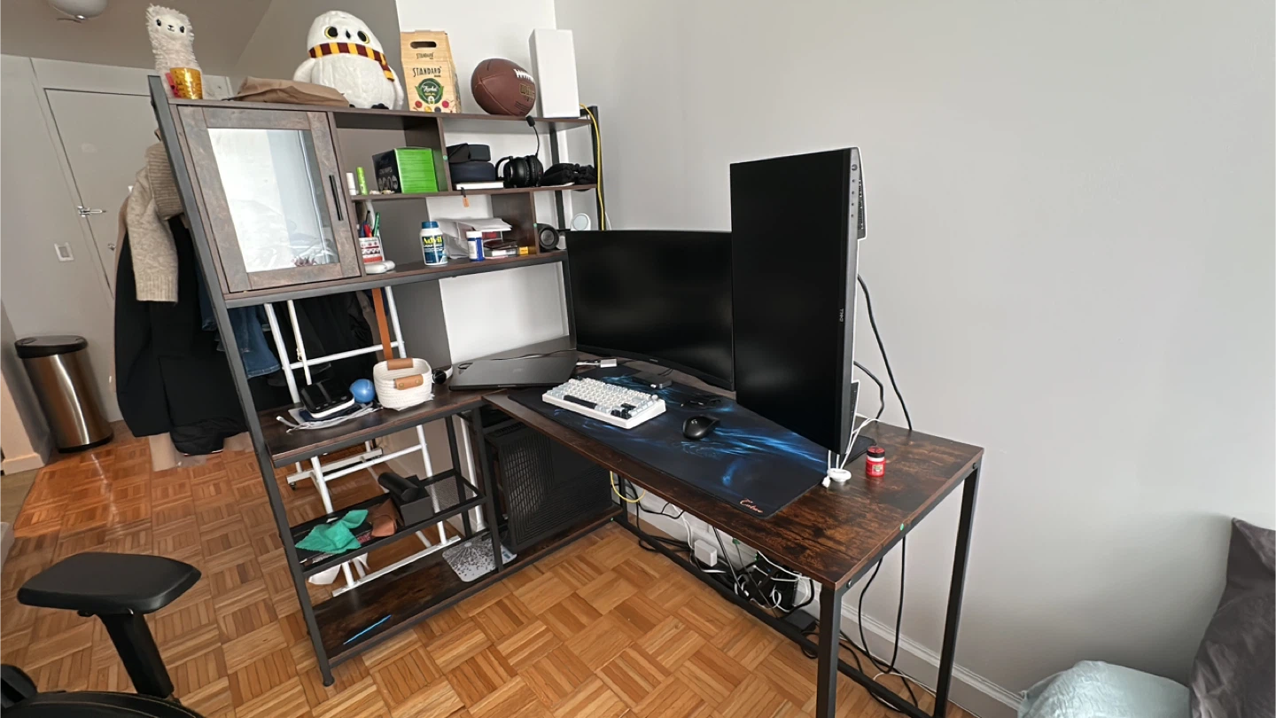 L-Shaped Computer Desk with Shelving Unit
