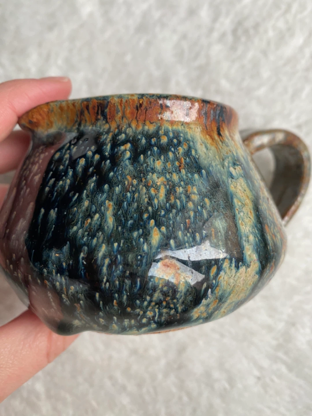 Handmade Antique Glazed Ceramic Creamer Pitcher - photo 2