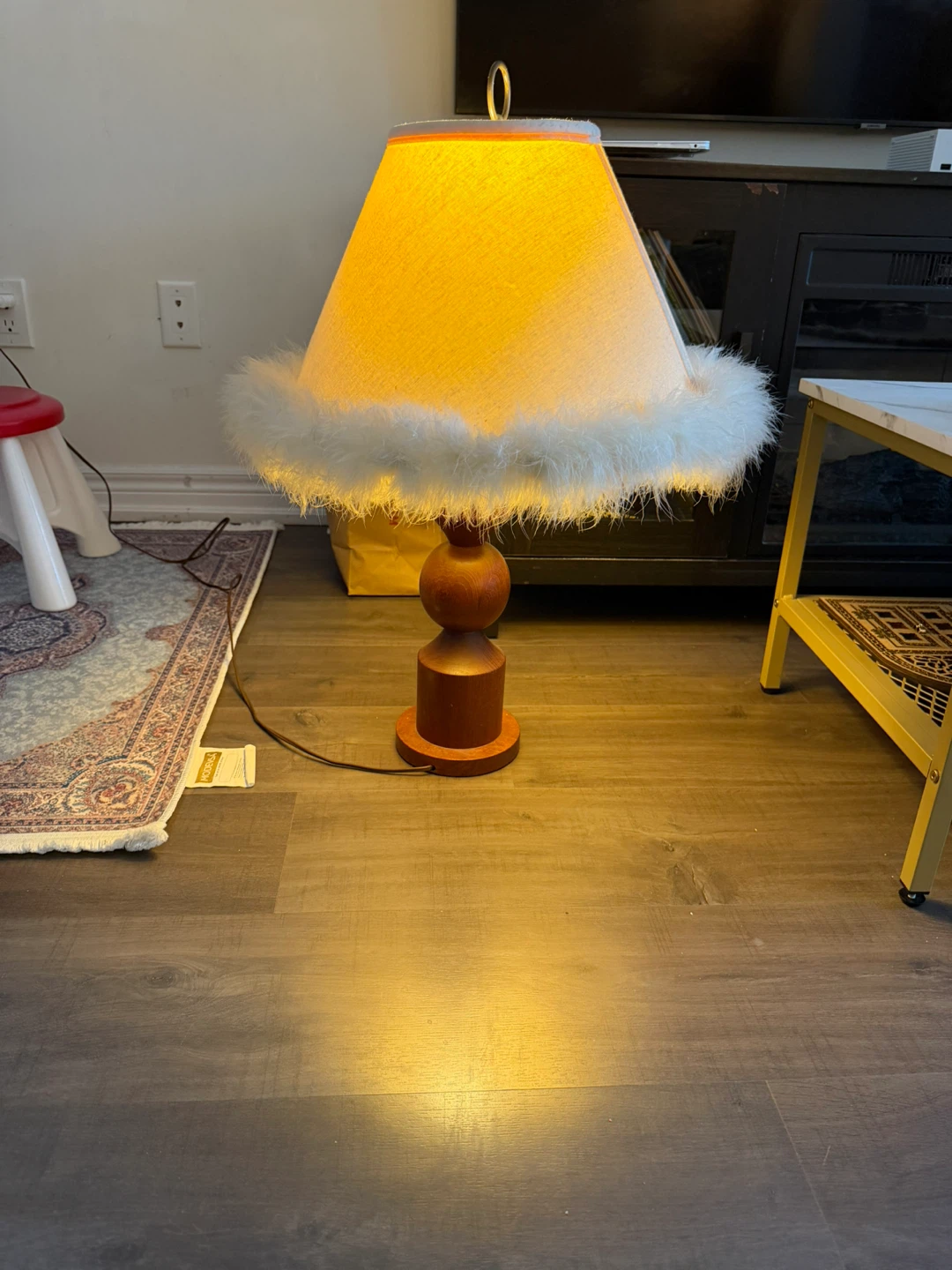Vintage Desk Lamp with Feather Trim