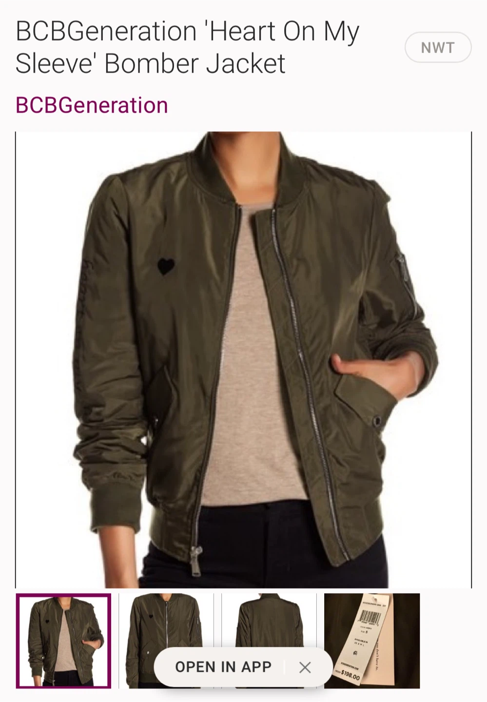 BCBGeneration 'Heart On My Sleeve' Bomber Jacket - XS