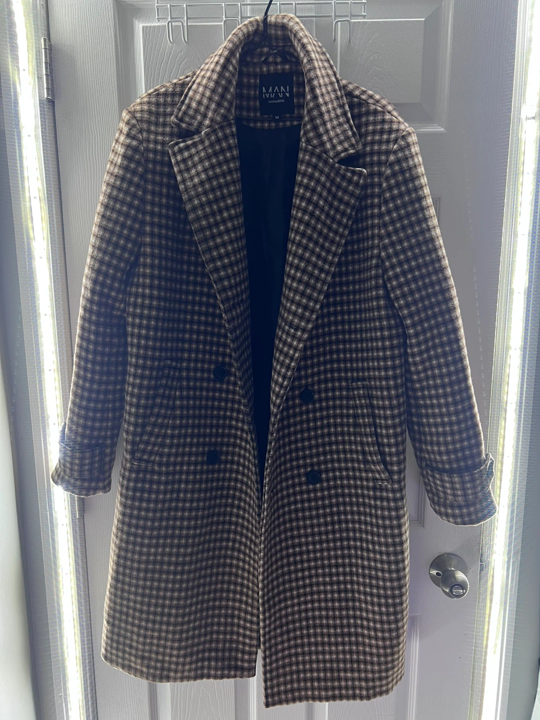 MAN Double Breasted Check Overcoat