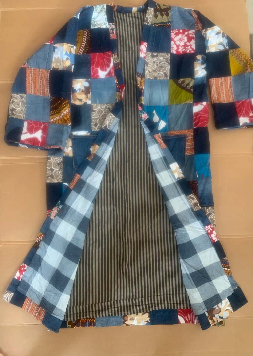 Unique Handmade Patchwork Denim Kimono Jacket - photo 2