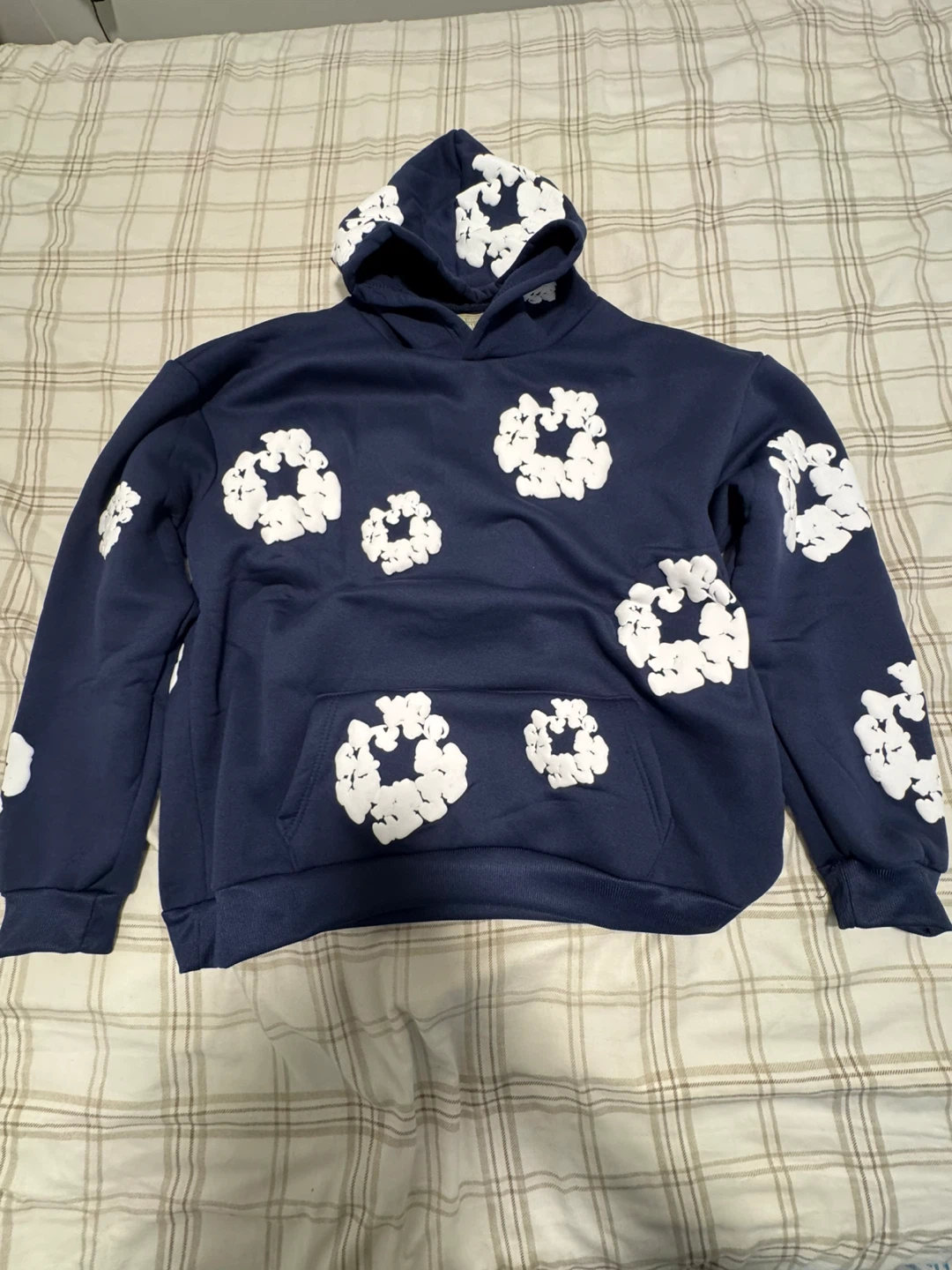 Denim Tears Navy Blue Sweatpants with White Cloud Pattern