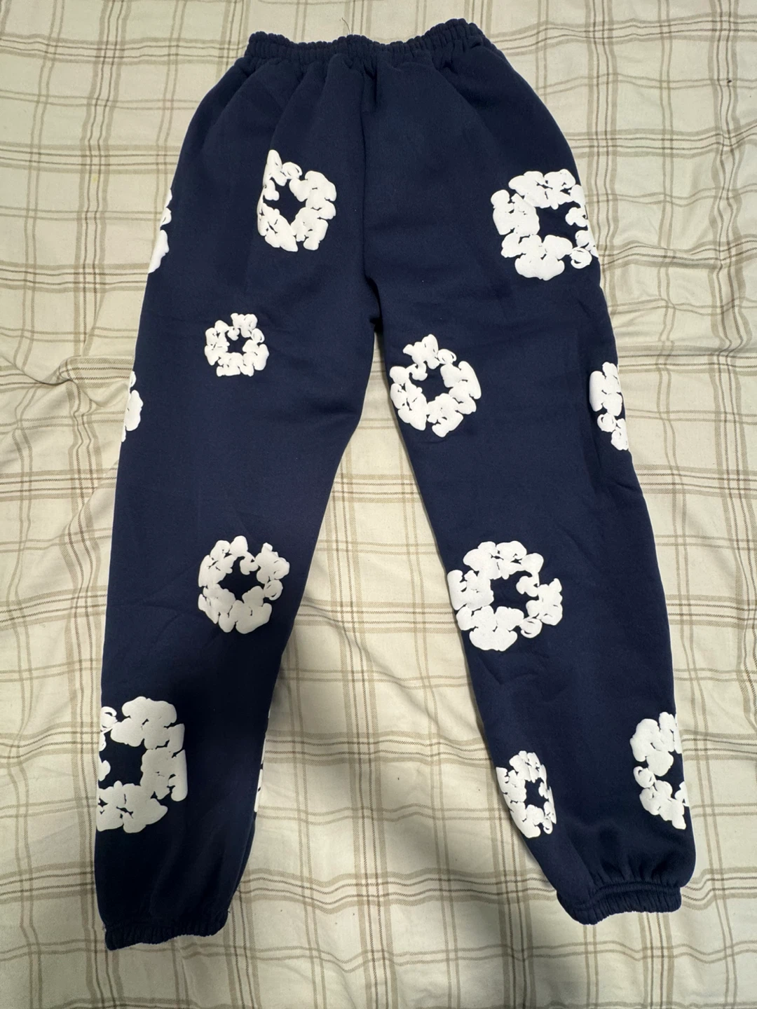 Denim Tears Navy Blue Sweatpants with White Cloud Pattern - photo 5