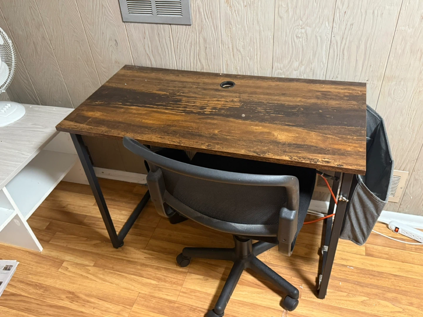 Wooden top desk with side organizer with a office chair