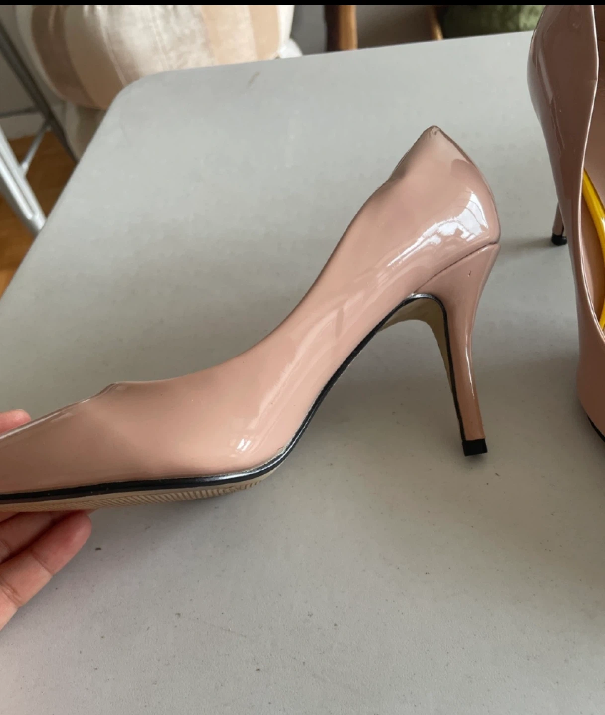 Nude Patent Leather Pointed-Toe Heels - photo 2