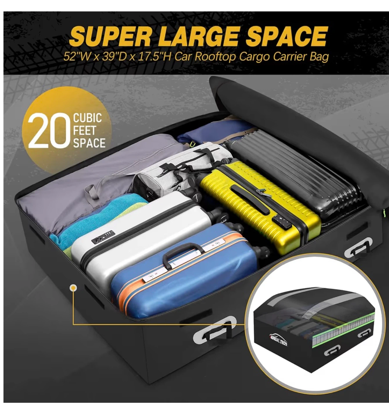 Aurelio Tech 20 Cubic Feet Waterproof Car Rooftop Cargo Bag - photo 2