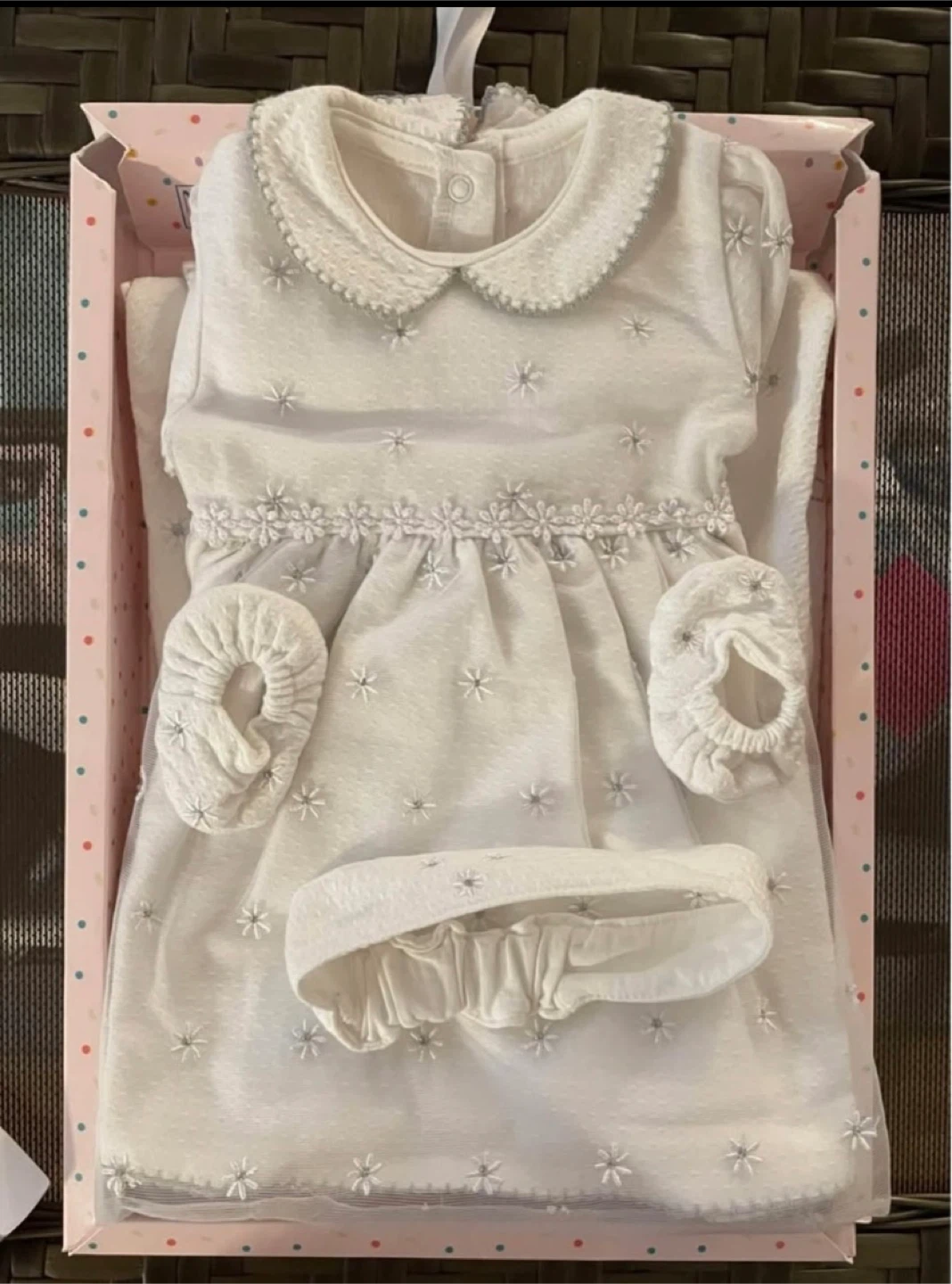 Baby Girl Christening Gown Set with Bonnet and Shoes