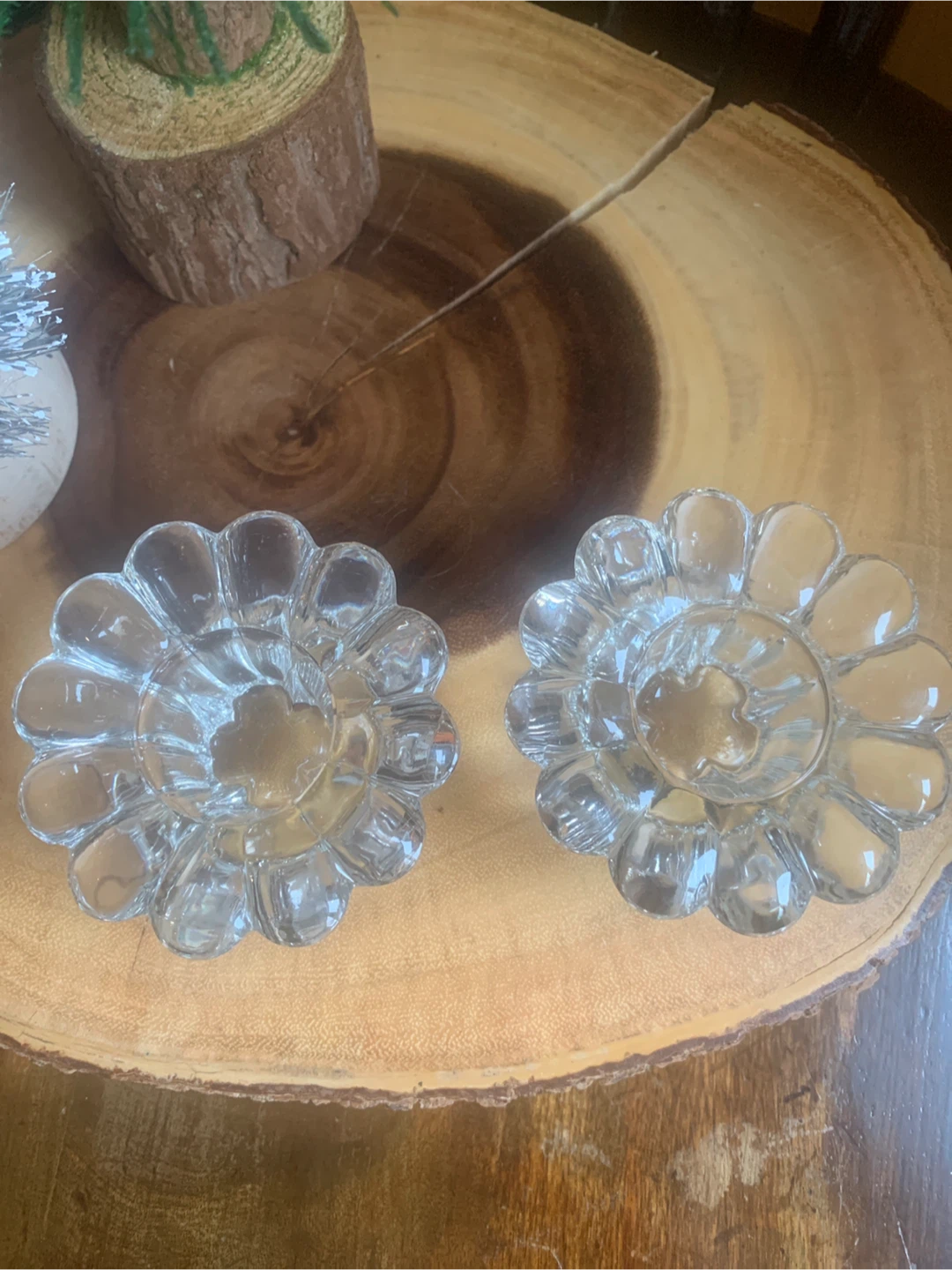 Vintage Clear Glass Flower Candle Holders (Set of 2) - photo 5