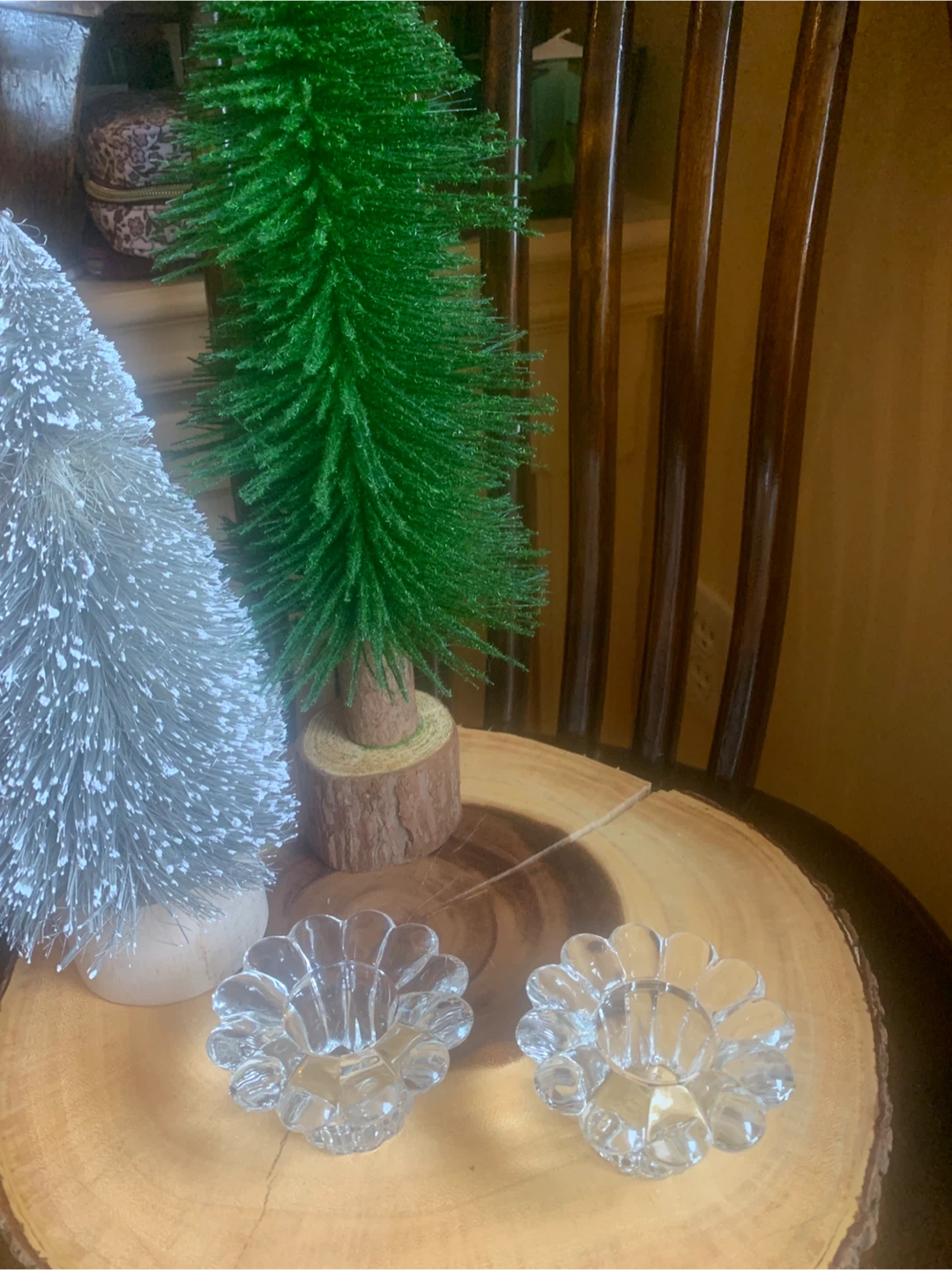 Vintage Clear Glass Flower Candle Holders (Set of 2)