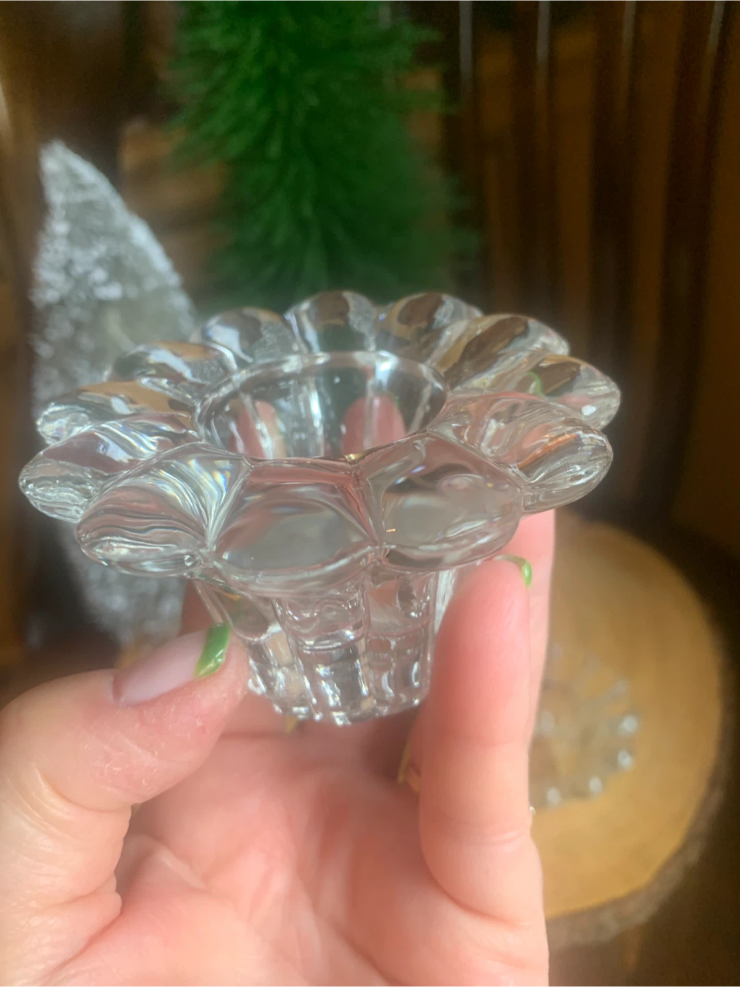 Vintage Clear Glass Flower Candle Holders (Set of 2) - photo 2
