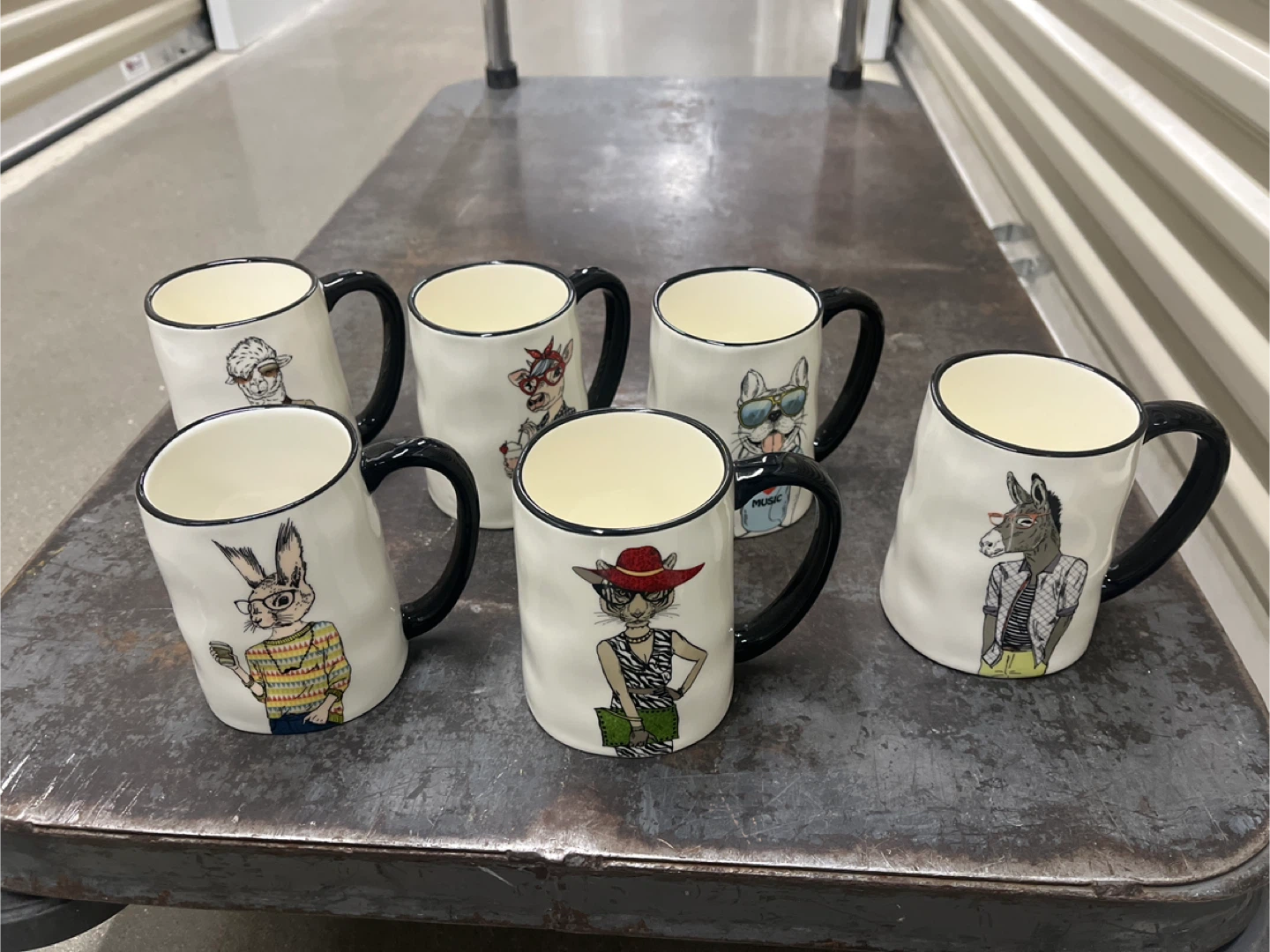 Set of 6 Mugs with Illustrated Animals