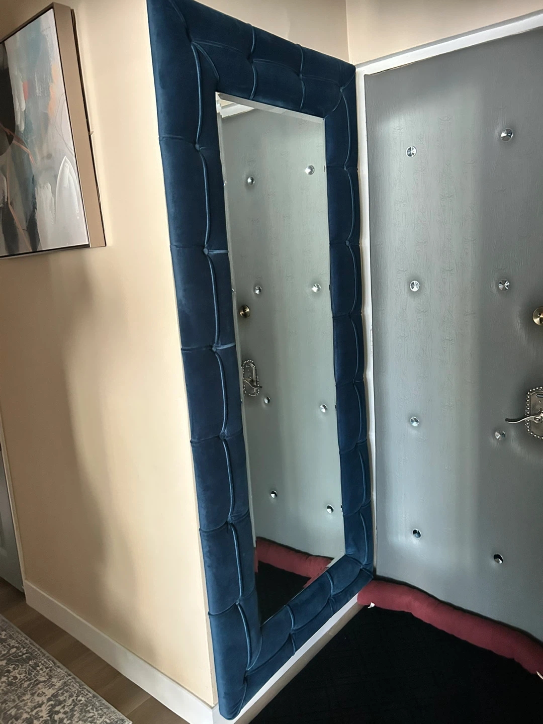 Blue Tufted Upholstered Mirror