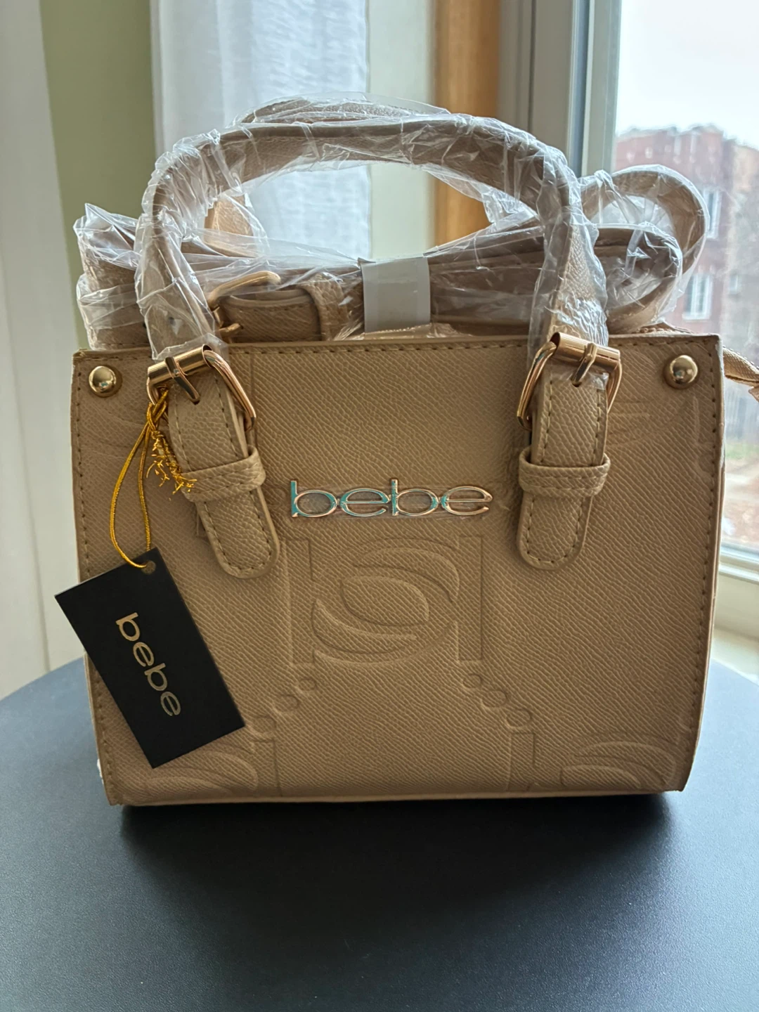 Bebe "Zina" Embossed Mini Satchel - Almond