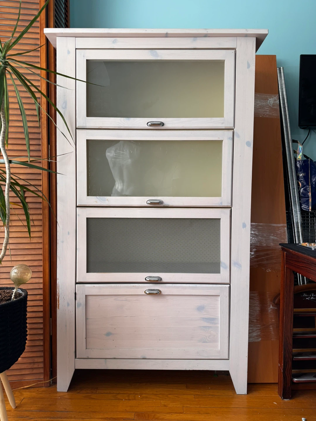 IKEA White Wood Storage Cabinet with Drawers and Shelves