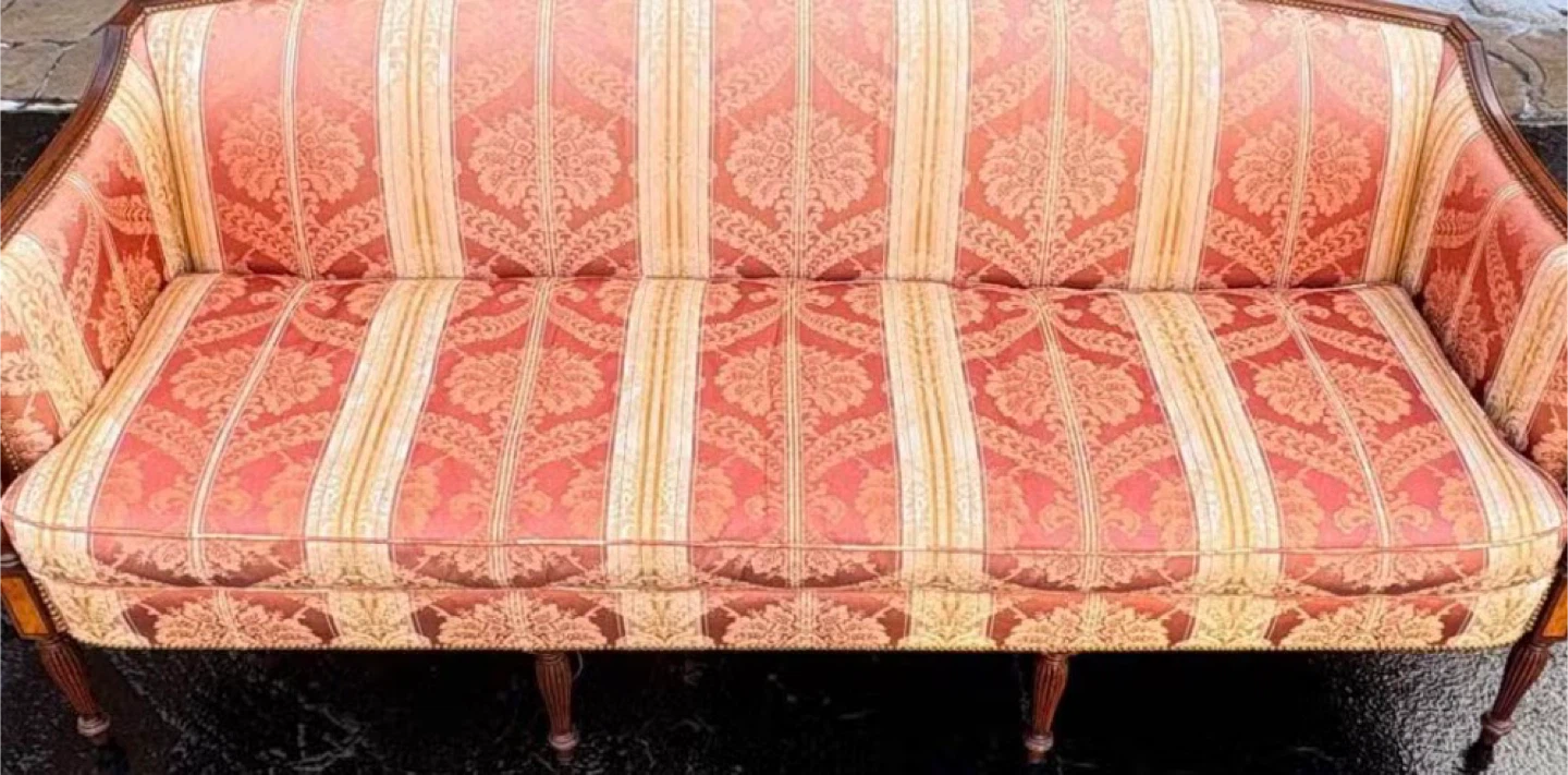 Vintage Sofa - Red & Cream Damask Upholstery - photo 5