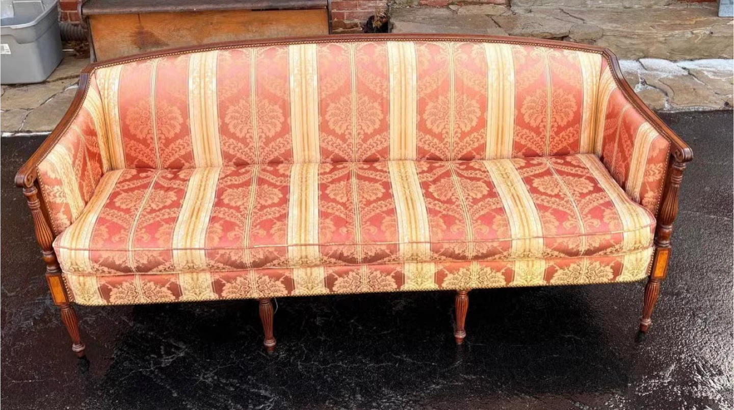 Vintage Sofa - Red & Cream Damask Upholstery - photo 2