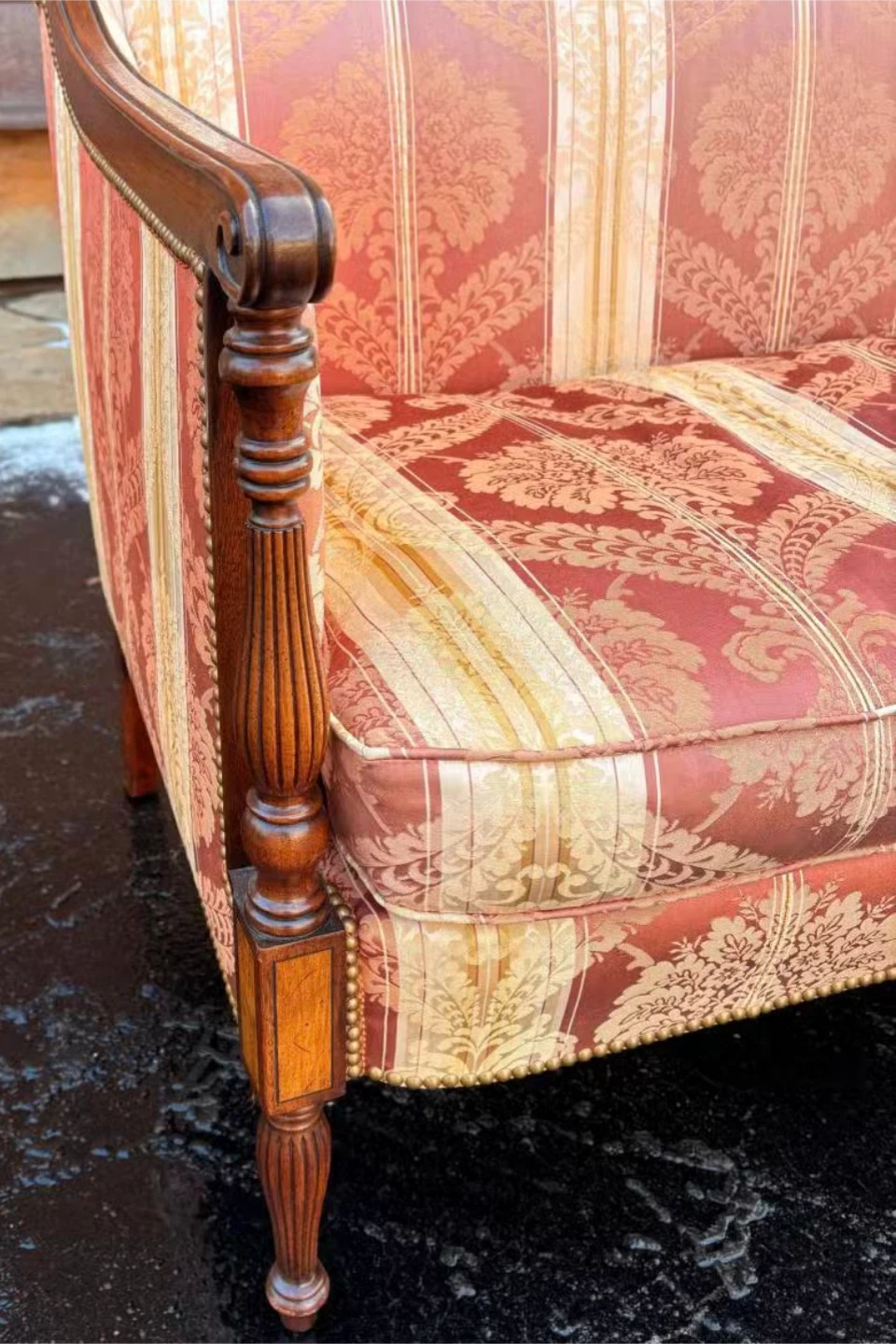 Vintage Sofa - Red & Cream Damask Upholstery - photo 3