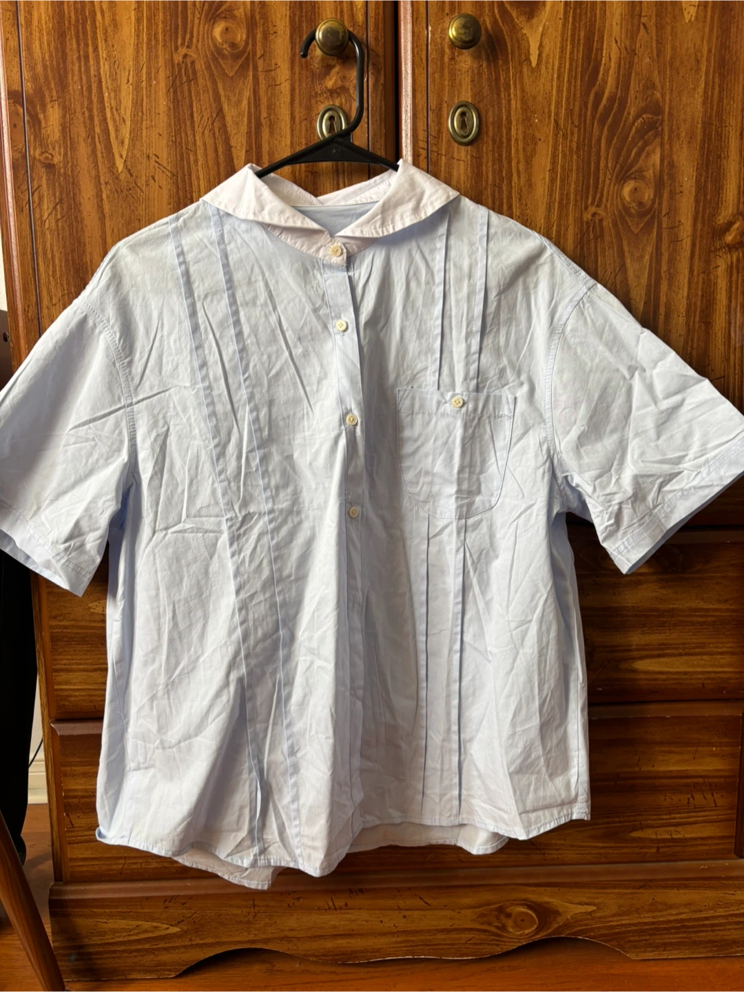 Light Blue Short Sleeve Blouse with Peter Pan Collar