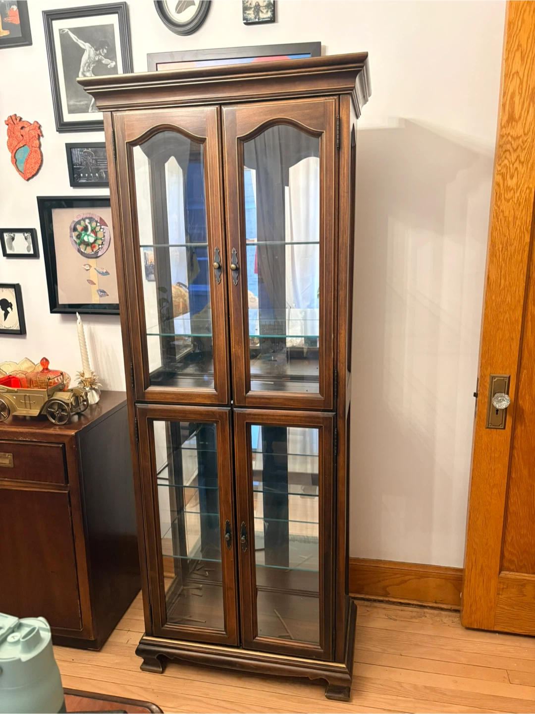 Wooden Curio Cabinet with Glass Doors