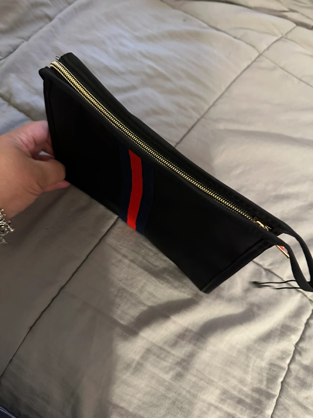 Black Cosmetic Bag with Red and Blue Stripe - photo 2