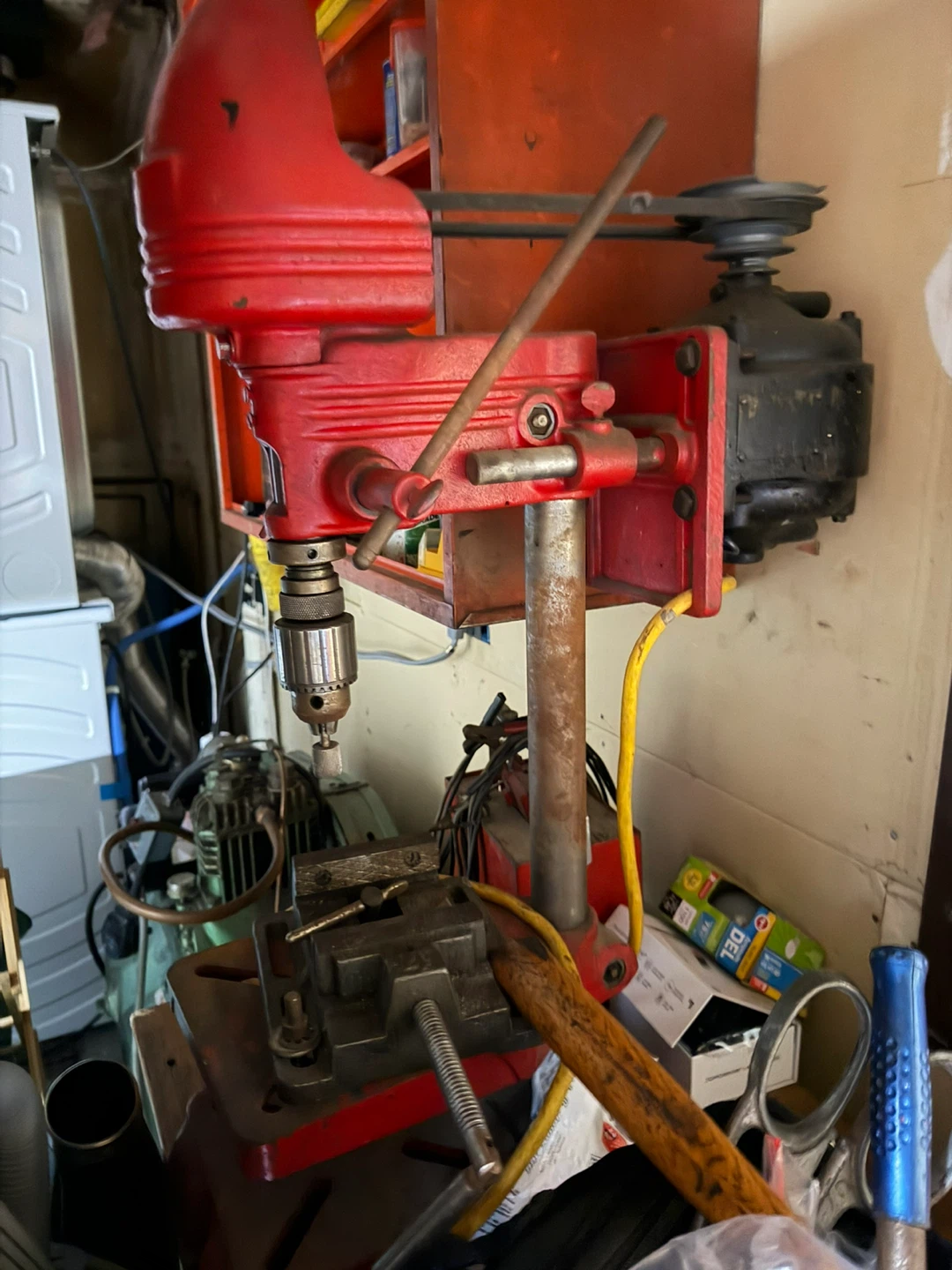 Red Drill Press with Vise