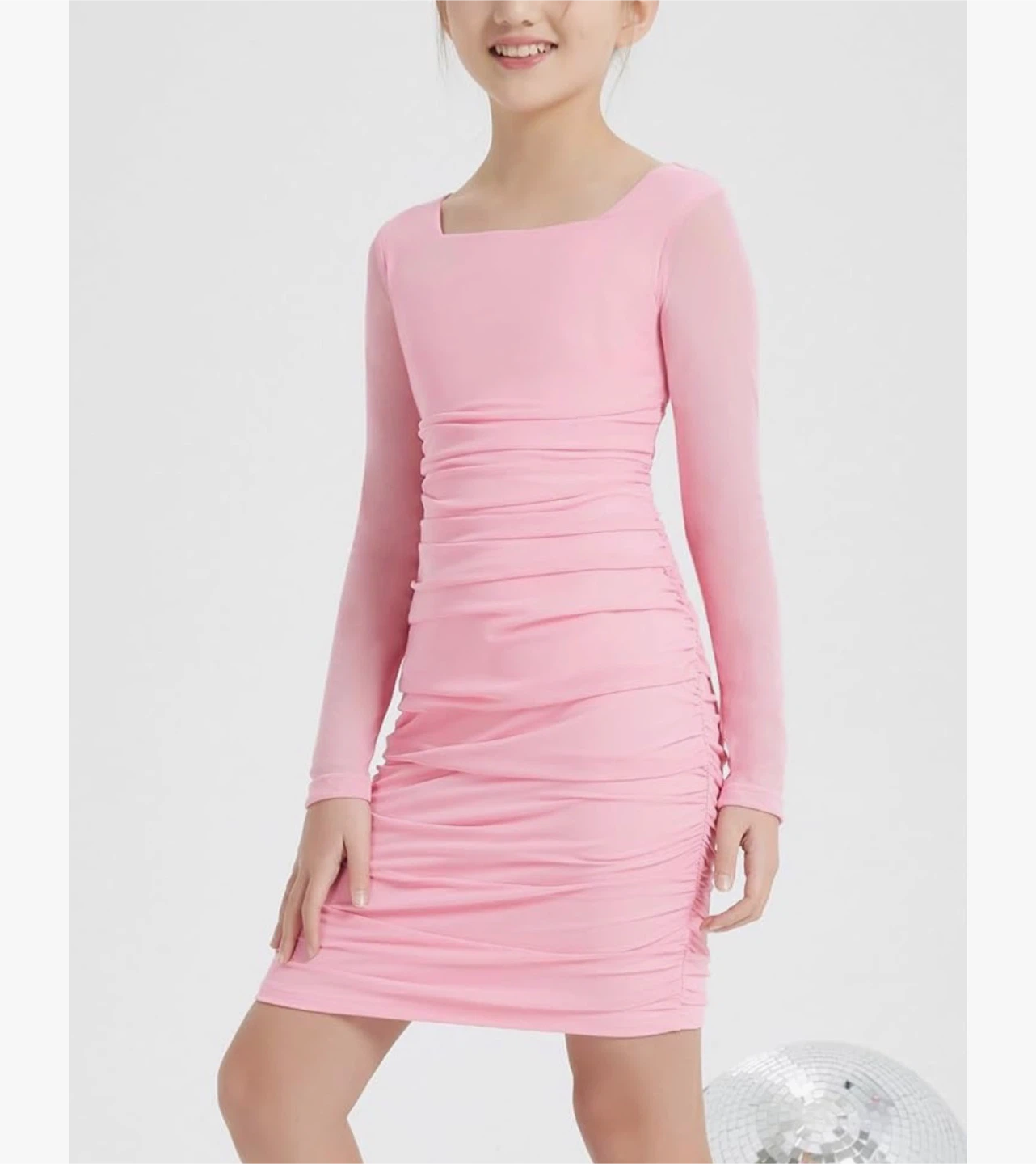Pink Ruched Mesh Sleeve Dress. 8yrs - photo 2