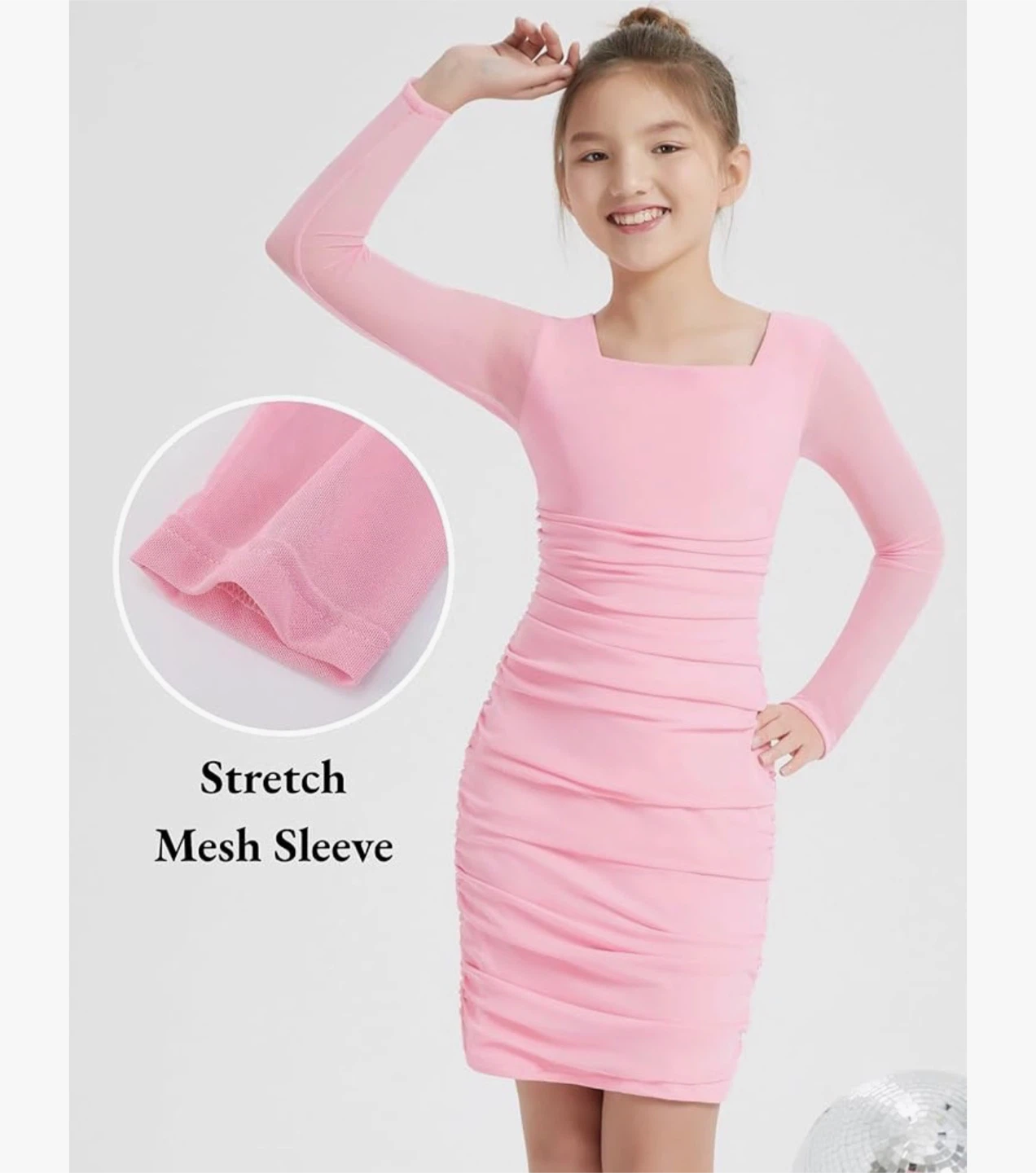 Pink Ruched Mesh Sleeve Dress. 8yrs - photo 5
